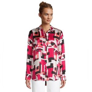 Karl Lagerfeld Red and Black Paris Geometric Oversized Blouse